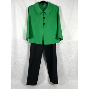 Perceptions New York 3PC Pant Suit Womens 6 Green Black Black Church Career EUC